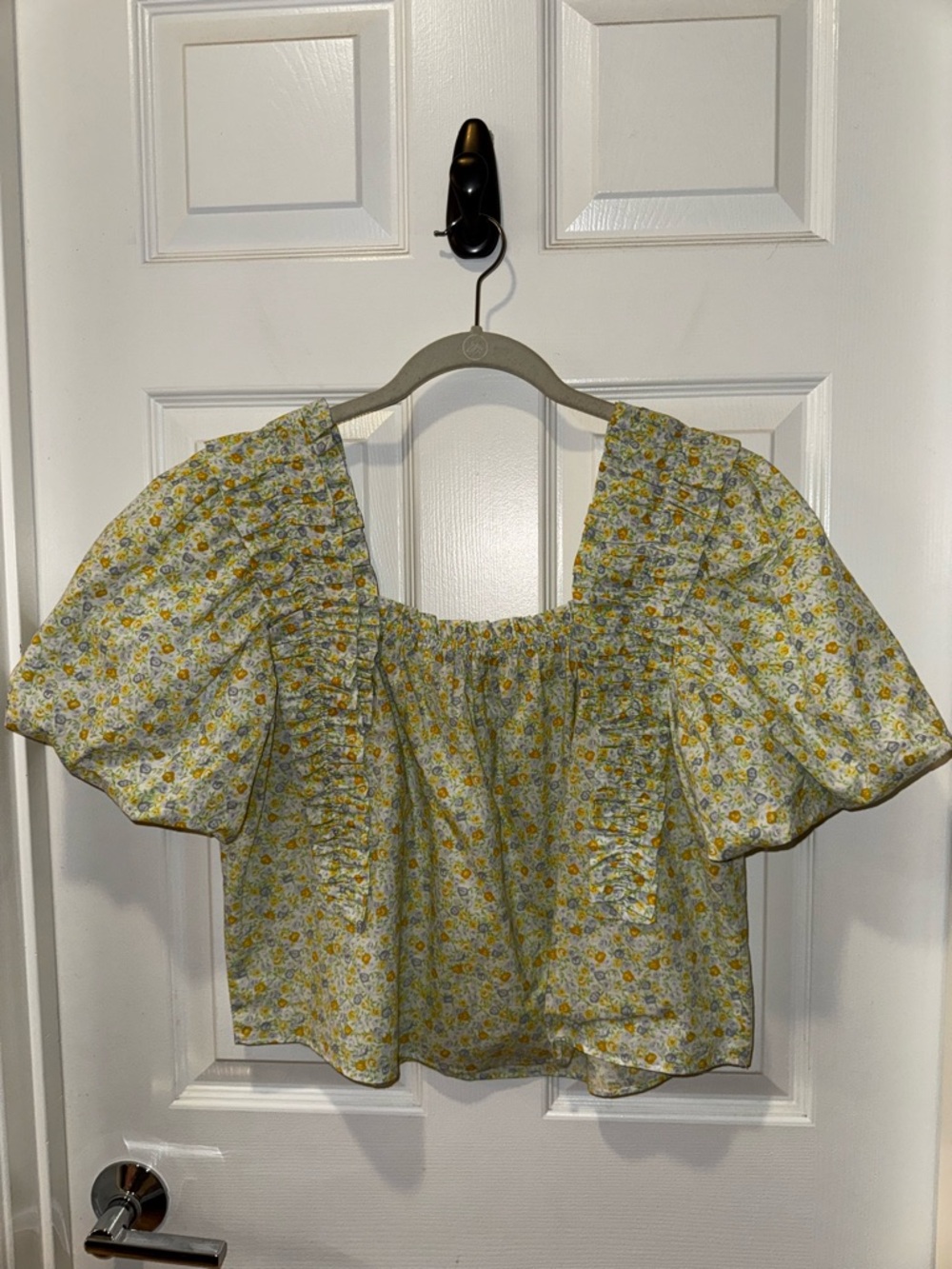 English Factory Square-Neck Puff Sleeve Top in Ditsy Floral Sz M - Picture 5 of 9